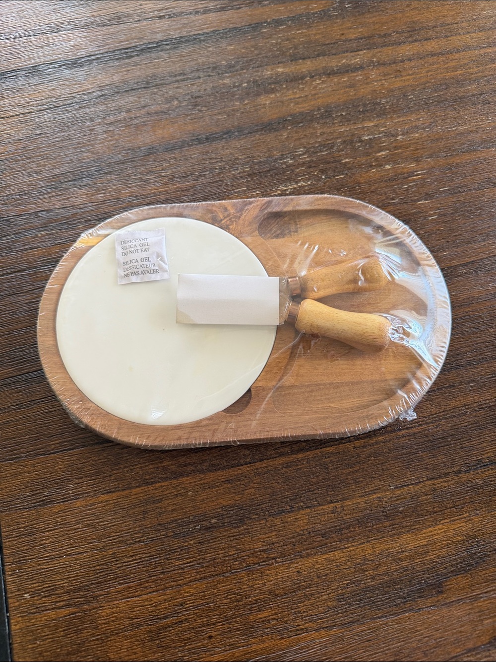 Wooden Cheese Board Set with White Cheese Wheel and Spreader